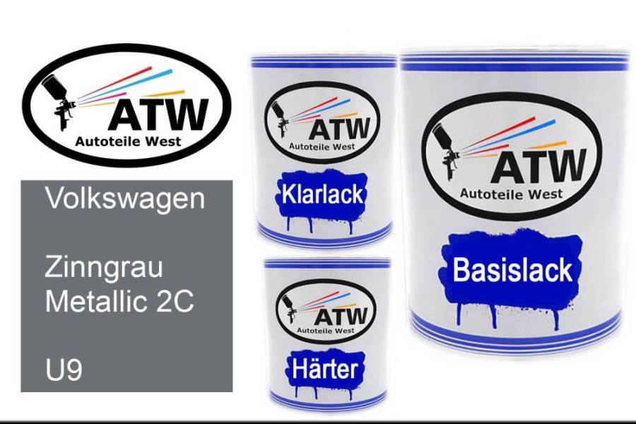 Volkswagen, Zinngrau Metallic 2C, U9: 1L Lackdose + 1L Klarlack + 500ml Härter - Set, von ATW Autoteile West.